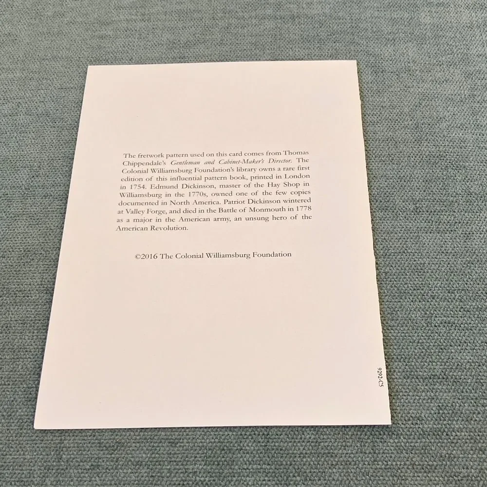 Colonial Williamsburg Blank Card, Letter M